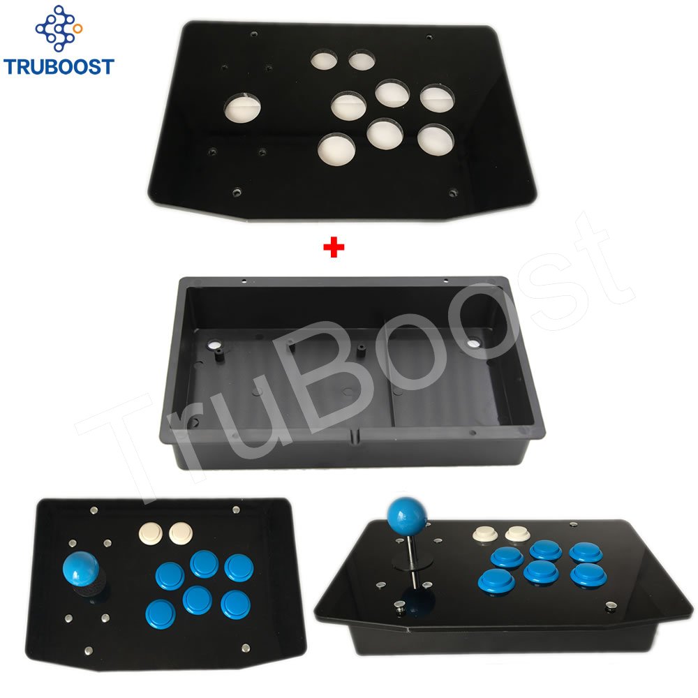 Black Acrylic Panel And Flat Case 24mm/30mm Buttons Including Suckers Screws DIY Arcade Joystick Replacement Part