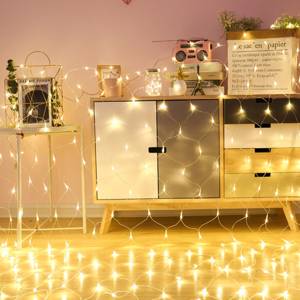 Malla de luces led para decoración, guirnalda con iluminación navideña y para bodas y festividades, para ventanas y cortinas, 2x2m/3x2m/6x4m