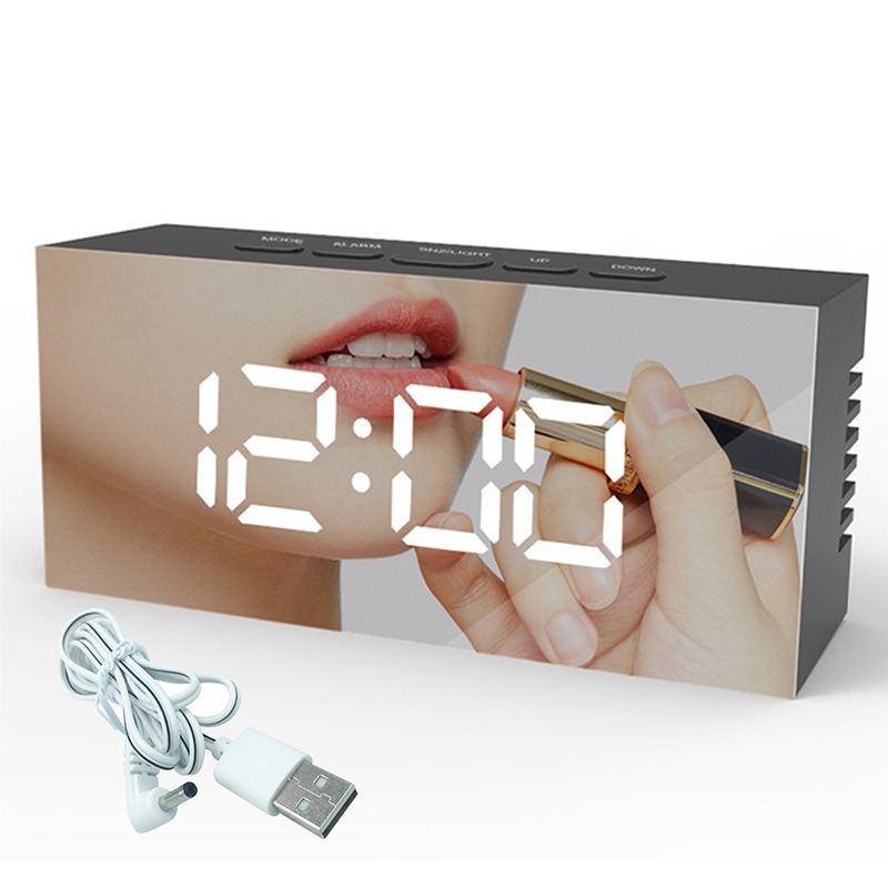 ledet speil vekkerklokker med seng shaker nattlys til døve tunghørte til tunge som sover slumre dobbel usb lader klokker: 138 x 55 x 34mm