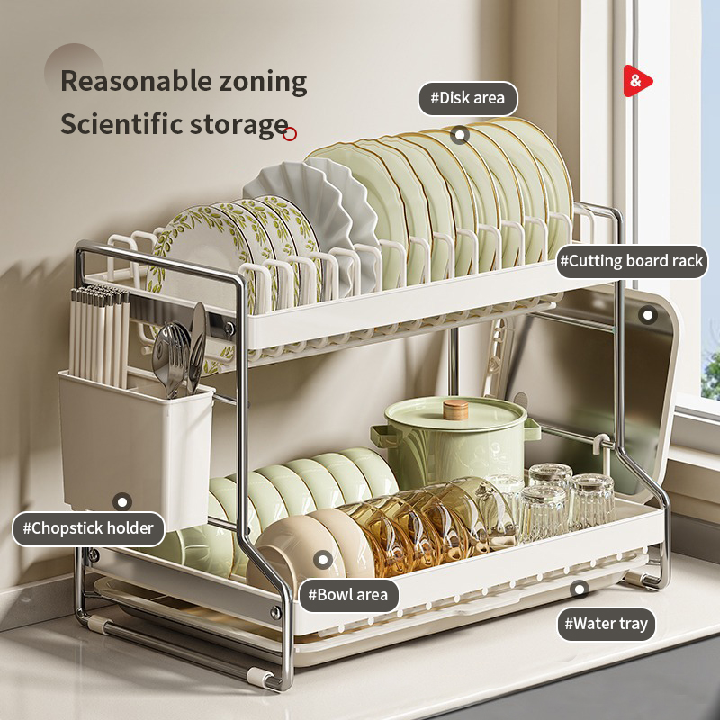 Kök rostsäker diskställ kökshylla skrivbord disk skålar tallrik bestick kastrulllock ställ organisatör 2- nivåer kompakt