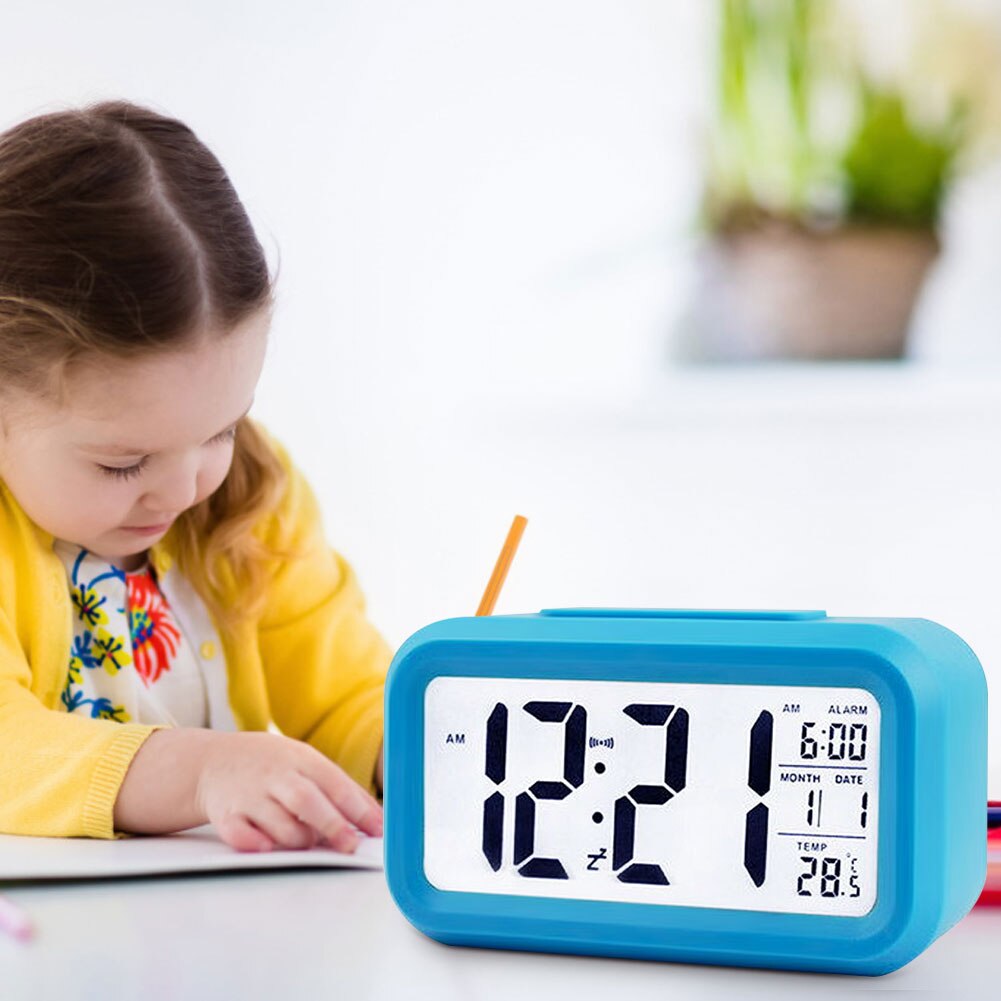 Smart Temperature Alarm Clock LED Digital Electronic Backlight Calendar Desktop Table Watch Battery Power Clocks
