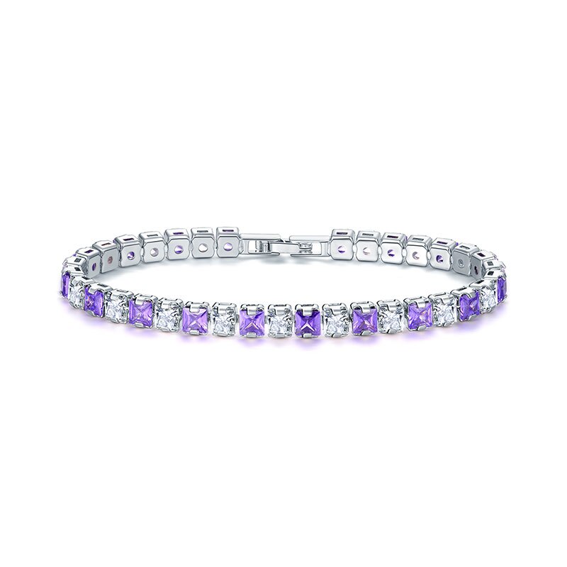 UMODE 0.25ct Cancella Piazza Cubic Zirconia Bracciale Tennis per le Donne Degli Uomini di Cerimonia Nuziale Dei Monili di Lusso 0.16 pollici Femme Moda UB0178A: Purple / 17 centimetri