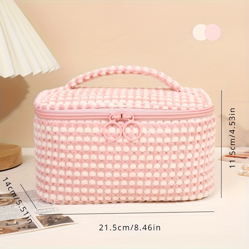 3 unids/set de bolsas de maquillaje simples y elegantes, bolsa de cosméticos a cuadros de felpa para cosméticos y artículos de tocador