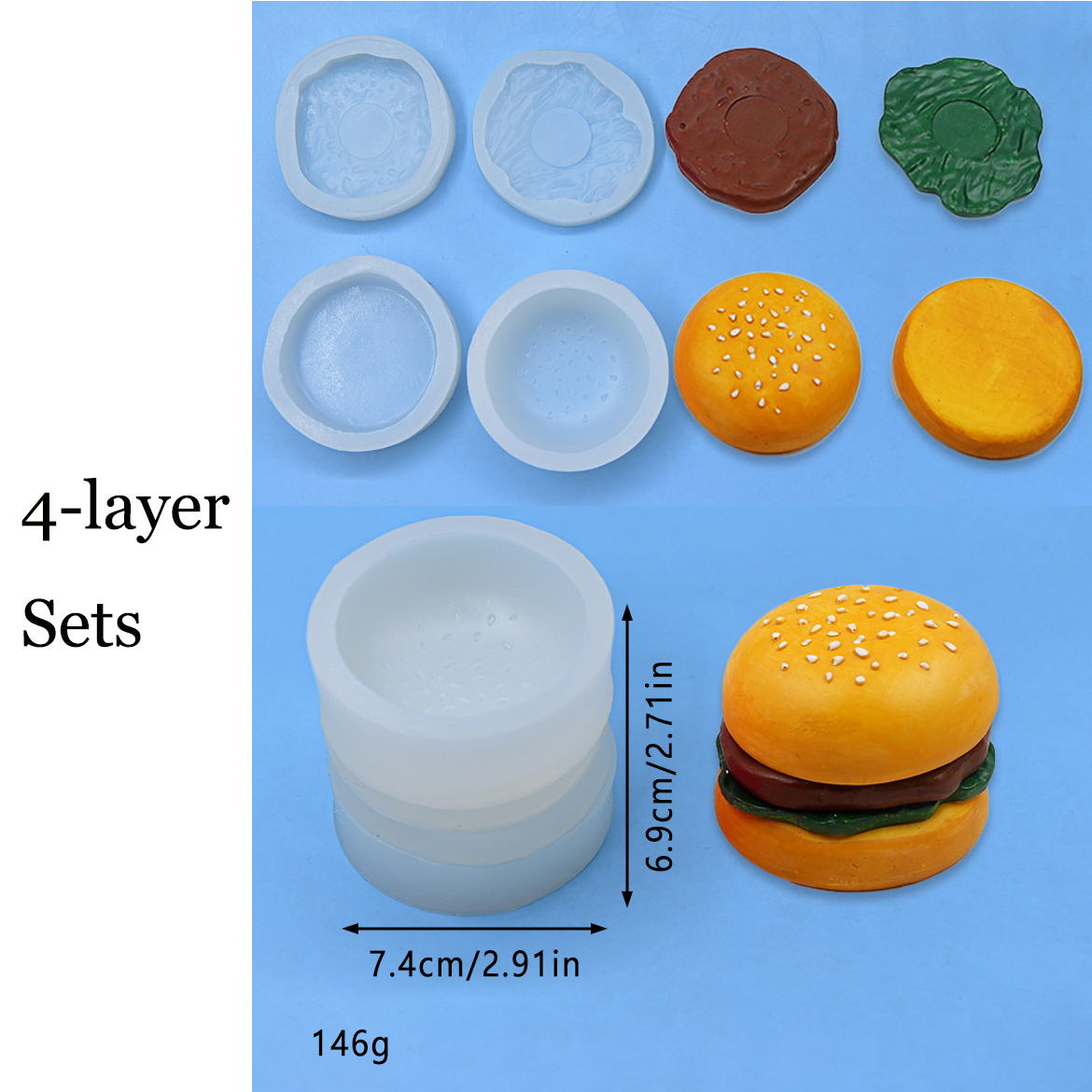 Hamburger bilden Silikon bilden, Keks Schokolade zurück kuchen Werkzeuge kreative Hamburger Kerzen formen freundlicher handgemachte Spielzeug bilden: Hellgrau
