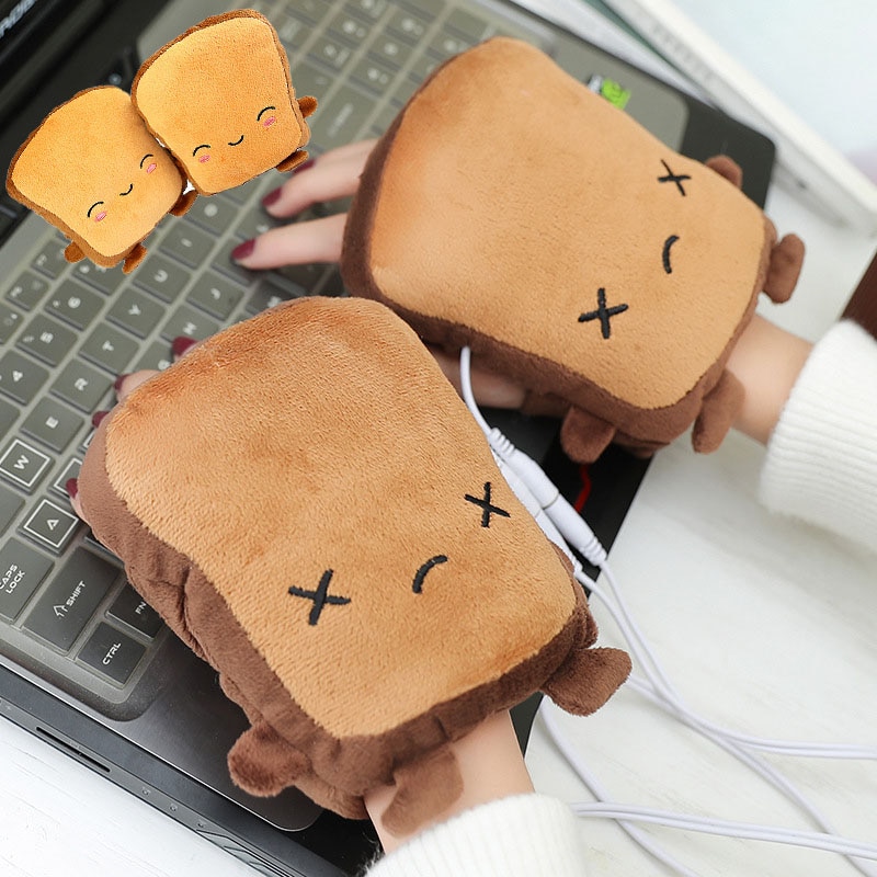 1 Pair USB Hand Warmer Heated Gloves Toast Hand Warmers Winter Fingerless Gloves Xmas