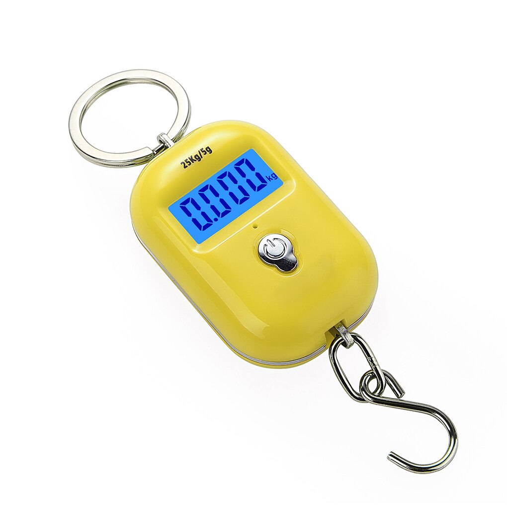 25Kg x 5g Digital Hanging Scale Mini Electronic Luggage Hook Scale LCD Backlight Kitchen Steelyard: Yellow