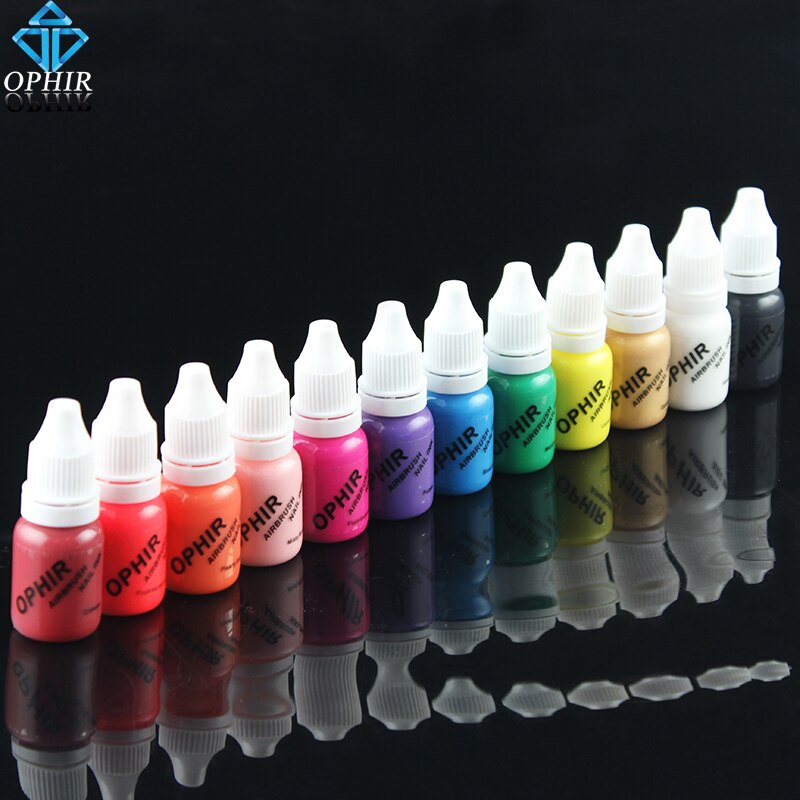 Ophir 12 Kleuren Airbrush Nail Art Inkten Airbrush Nail Pigmenten Voor Nail Stencils Schilderij 10Ml/Fles Nail Gereedschap _ TA098(1-12)