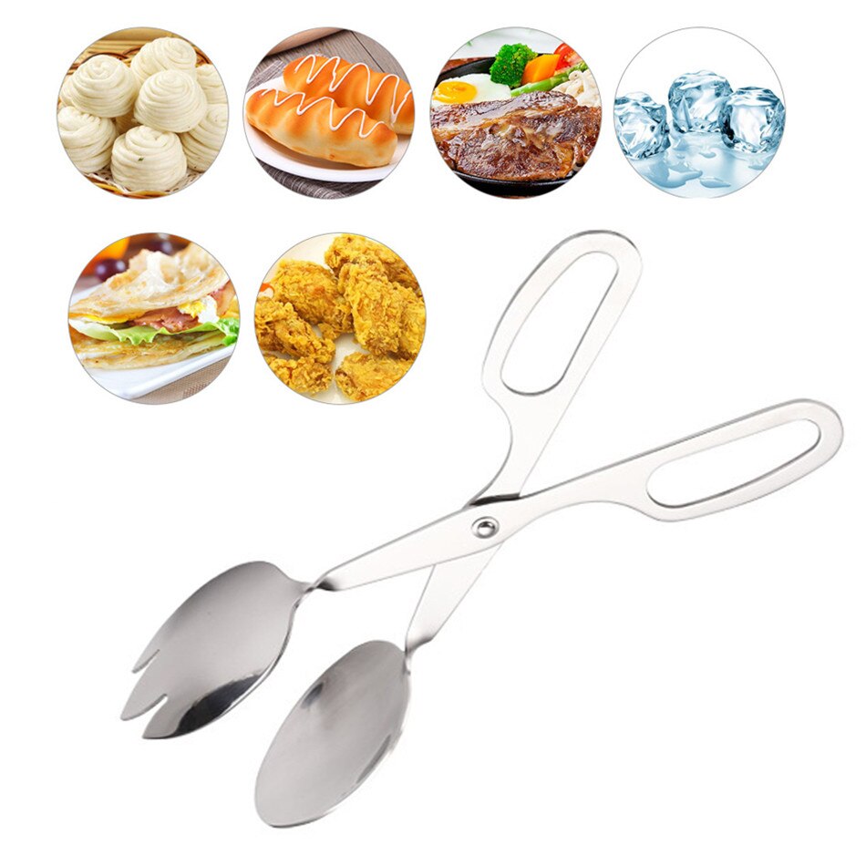 Stainless Steel Salad Tongs Egg Clip Kitchen Tool Serving Spoon Fork Kitchen Accessories