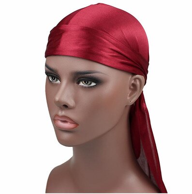 Enveloppe de tête en satin style hip hop, Durag pour homme, accessoire de type turban pour cheveux, couleur unie, aspect bandana: A
