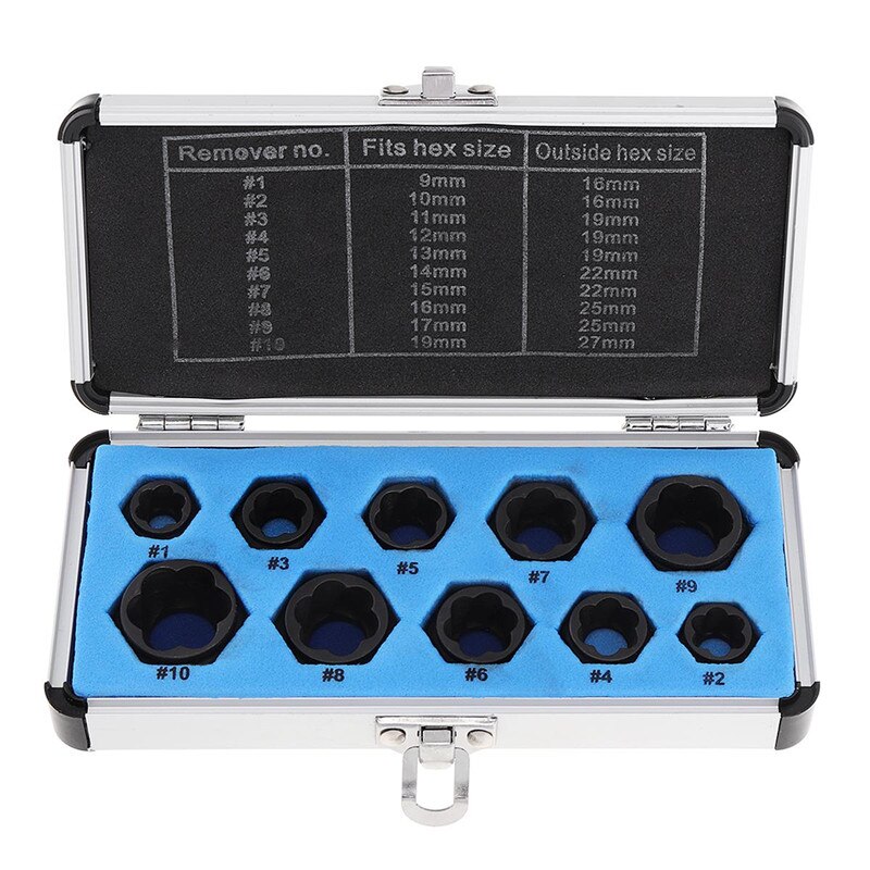 10pcs 9-19mm Bolt Removal Kit Low Cased Damaged Bolts Nuts Screws Remover Extractor Removal Tools Set Threading Tool Kit Broken: Low