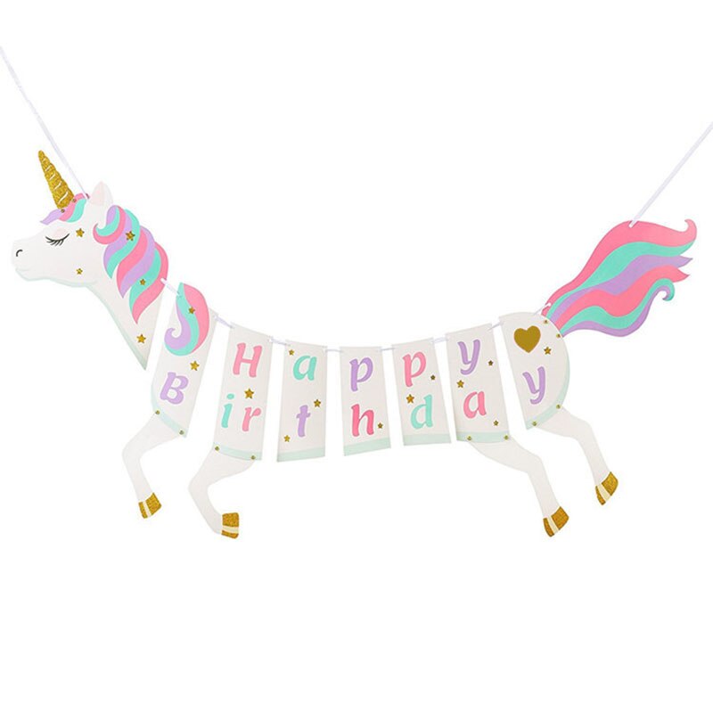 Cartoon Unicorn Happy Birthday Banner Letter Thickened White Cardboard Baby Shower Adult Kids Birthday Party Decoration Supplies