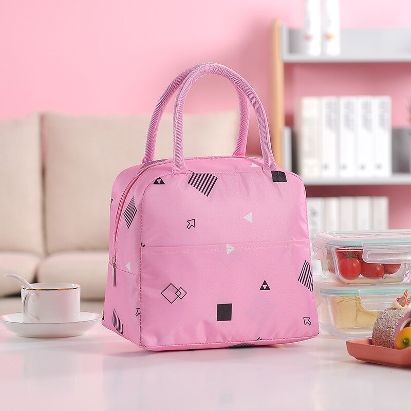 1PCs Rosa Dolcemente Portatile Della Chiusura Lampo Impermeabile Donne del Sacchetto di Pranzo Studente Scatola di Pranzo Termo Ufficio Sacchetti di Scuola Sacchetto Più Freddo di Picnic bolso: Pink