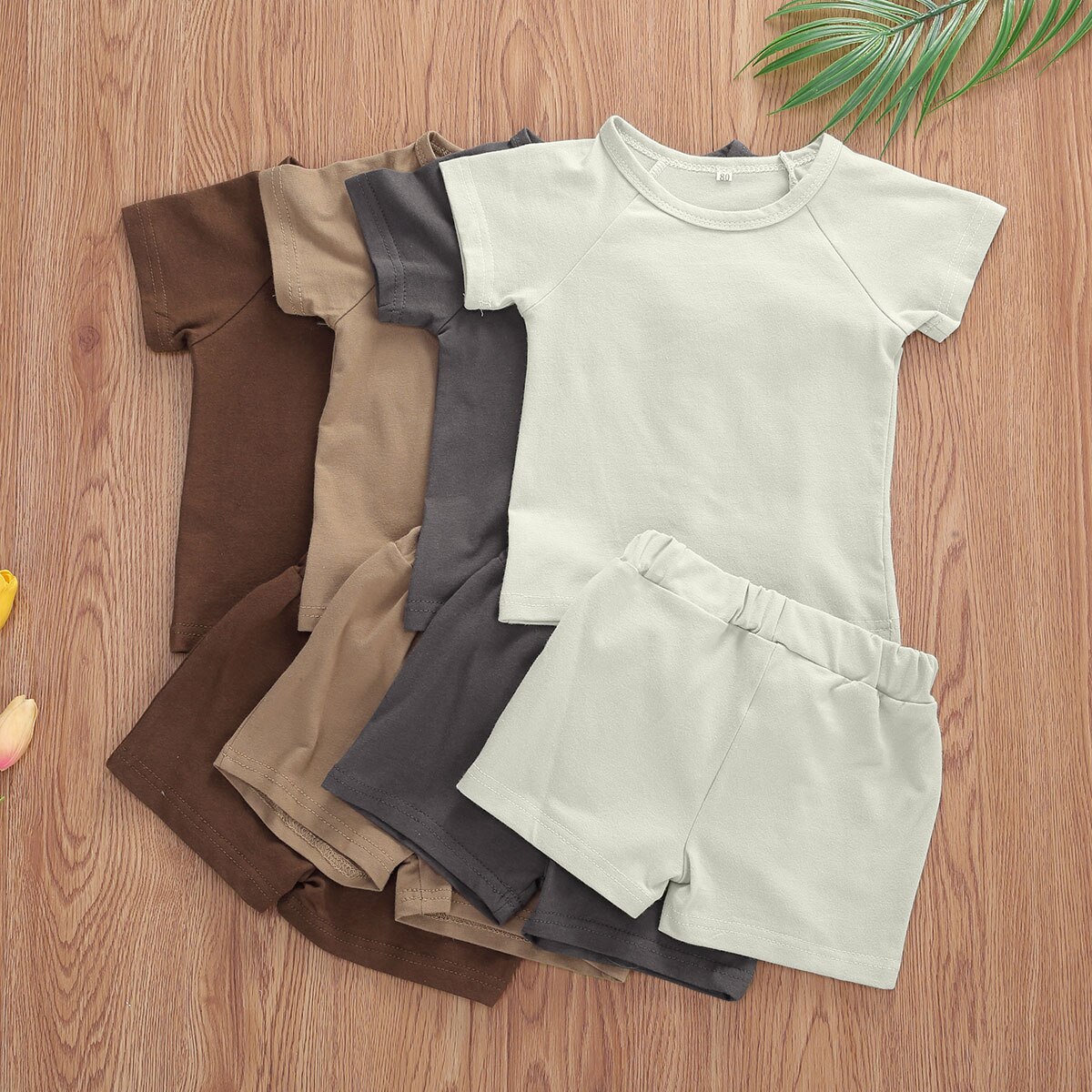 Kids Baby Jongens 2-Delige Outfit Set Zomer Mode Korte Mouw Effen Kleur Top En Shorts Set 1-5Years