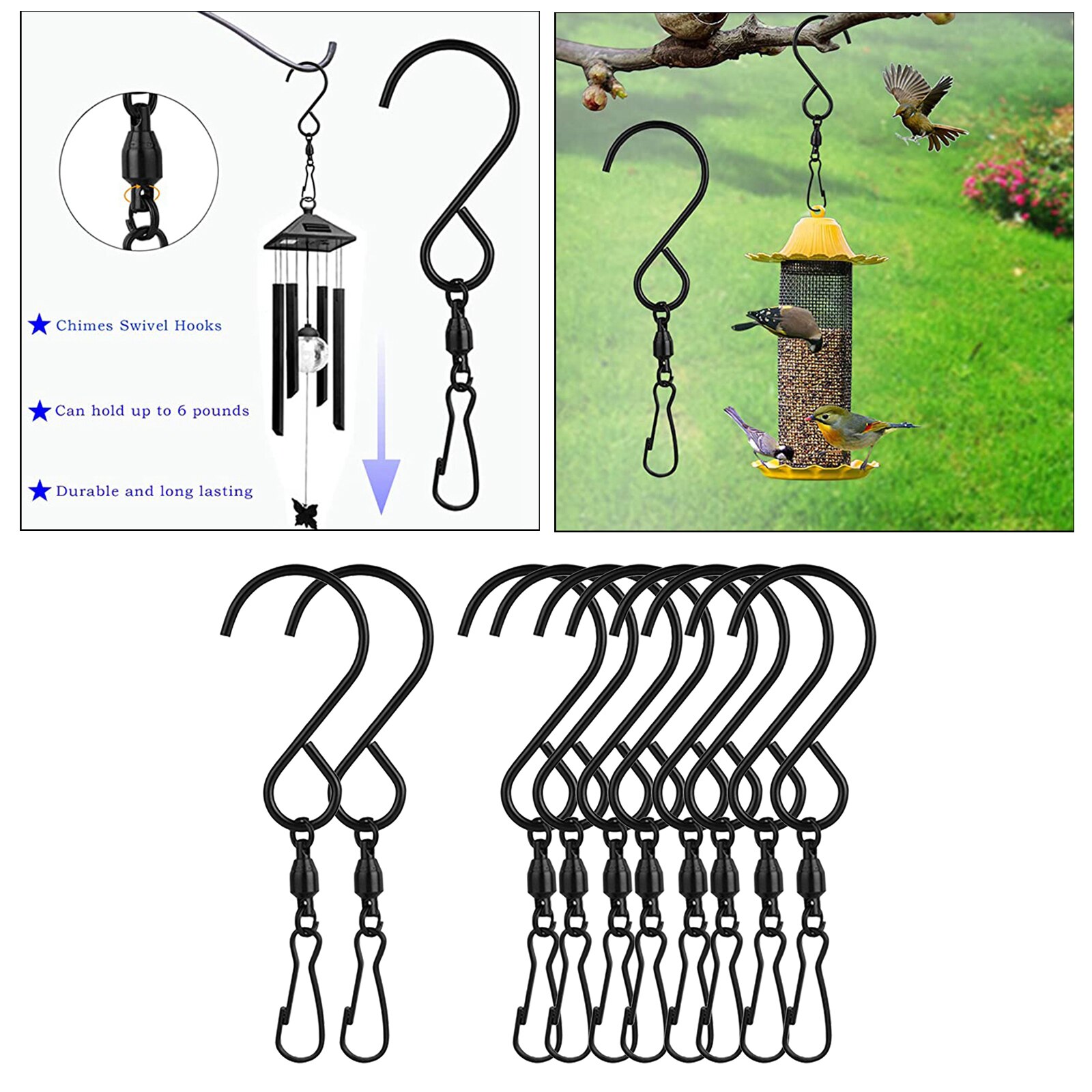 10 Pack Stainless Steel Swivel S Hooks Clips Hanging Planter Pot Solar Lights Bird Feeder