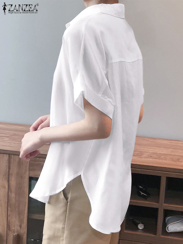 ZANZEA-camisas de gran tamaño para mujer, Tops lisos holgados a la , Blusa de manga corta, Blusas informales con botones lisos 2023
