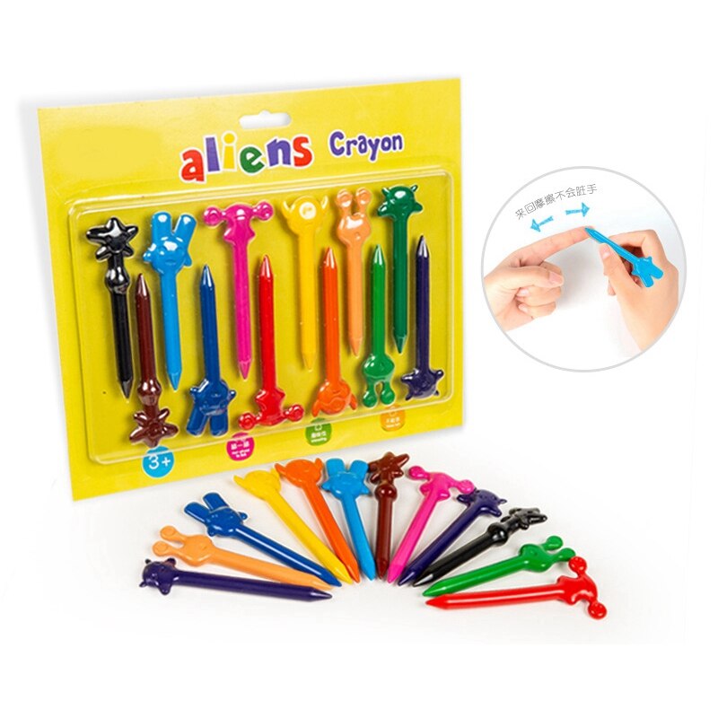 12PCs 12 Colors Alien Crayon Cute Children Students Graffiti Pens Painting Drawing Stationery Supplies