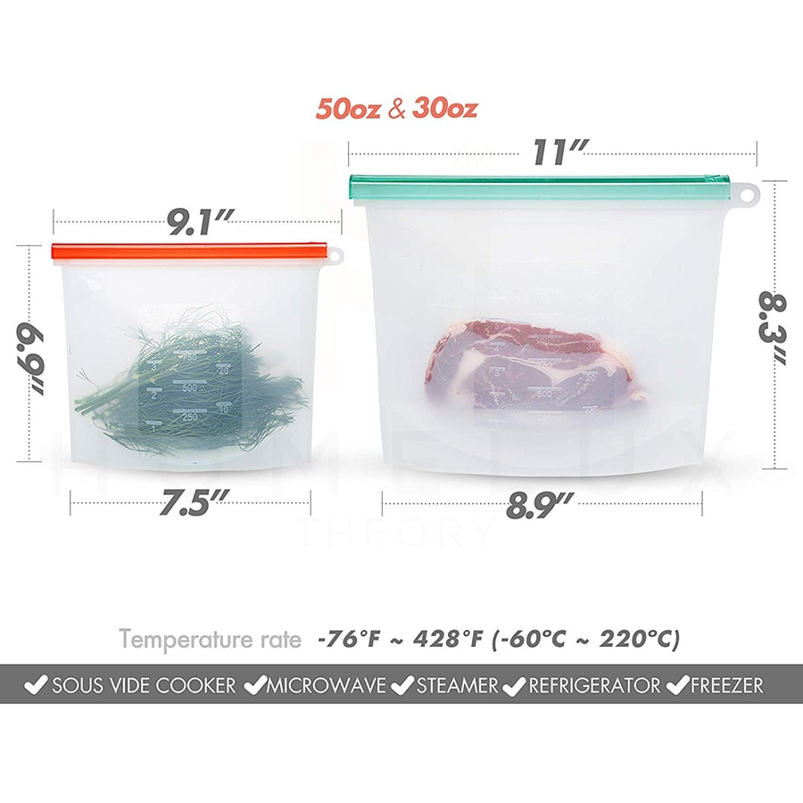 Sealing 1000ml 1500ml Reusable Silicone Food Bag Silicone Food Storage Bags For Food Seal Ziplock Freezer Cooking Fresh Bags
