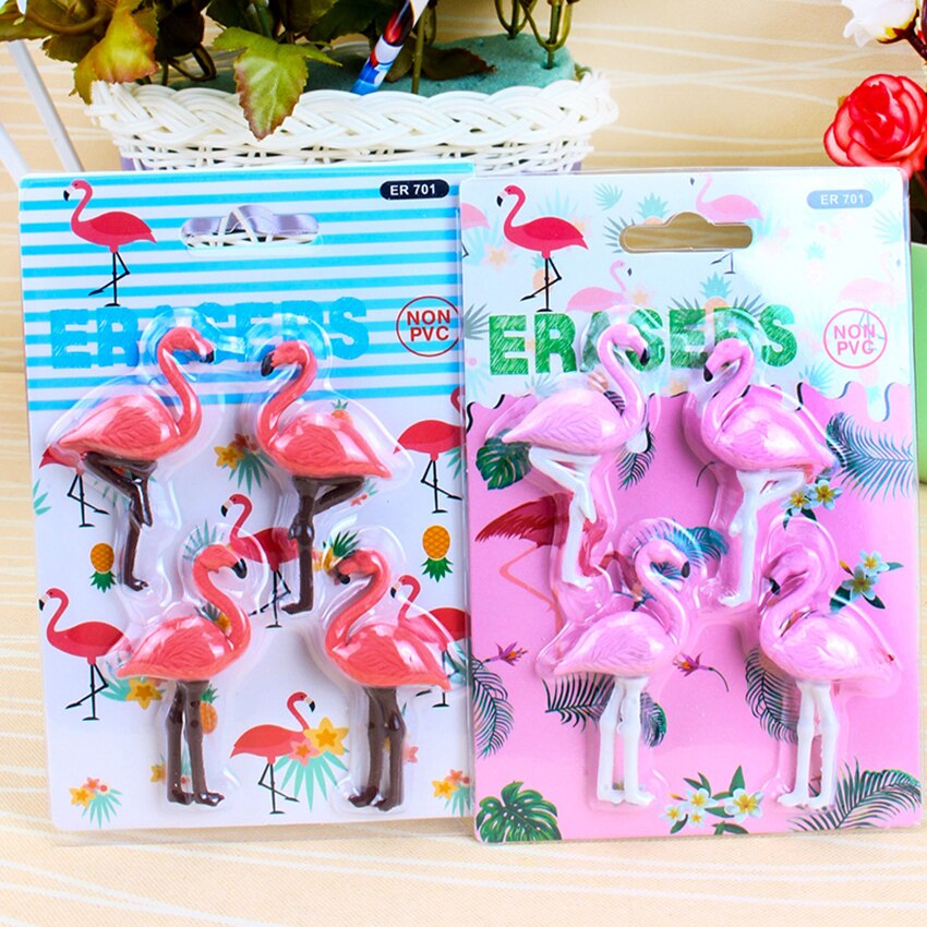 4 teile/satz Nette Karikatur Flamingo bilden Radiergummi freundlicher Korrektur Schreibwaren Gummi Bleistift Radiergummis Dekor Spielzeug Reiben Bausätze Schule Belohnungen