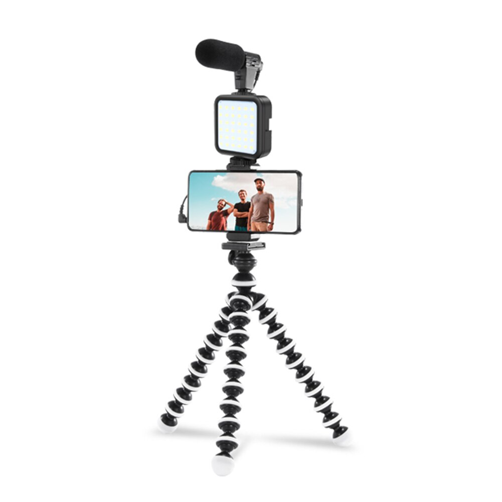 Smartphone &amp; Camera Vlogging Studio Kits Video Shooting Photography Suit with Microphone LED Fill Light Mini Tripod