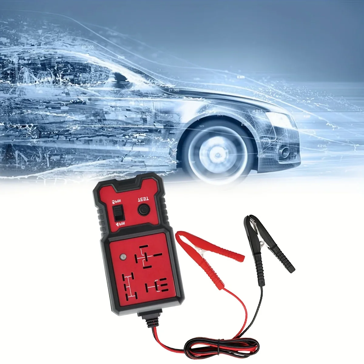 Auto Relay Tester for 12V - Durable Car Diagnostic Tool with Battery Clips, Fits 4-Pin & 5-Pin Relays