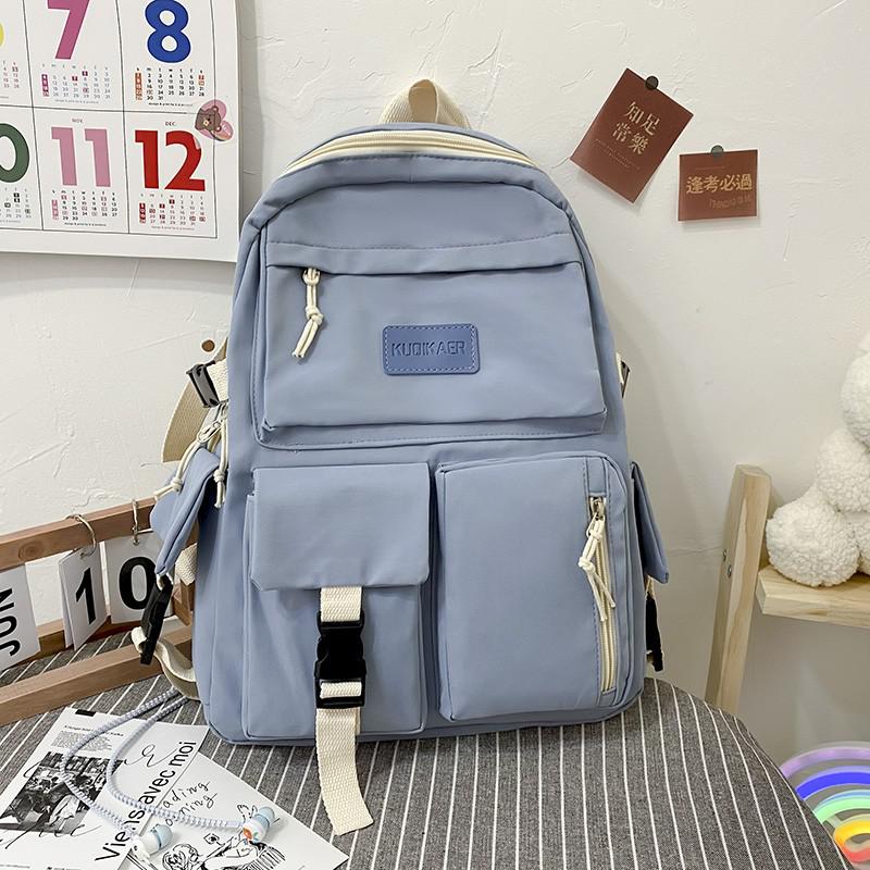Dame ryggsekk trendy nylon vanntett anti-tyveri skolesekk for jenter skole ryggsekk med mange lommer: Blå