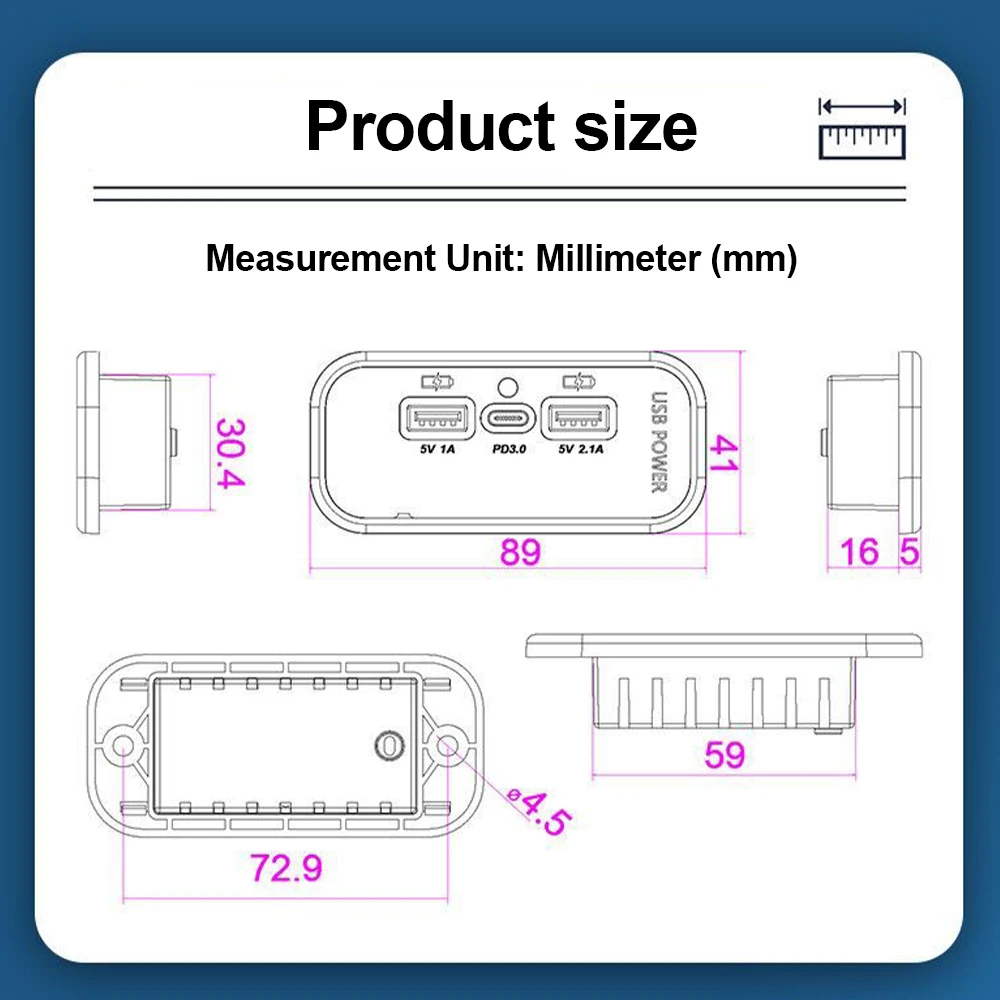 12v usb-uttak , pd3.0 type c-porter , qc3.0 og 2.4a usb a-lader 3 porter hurtigladekontaktpanel for bil, motorsykkel, marin lastebil