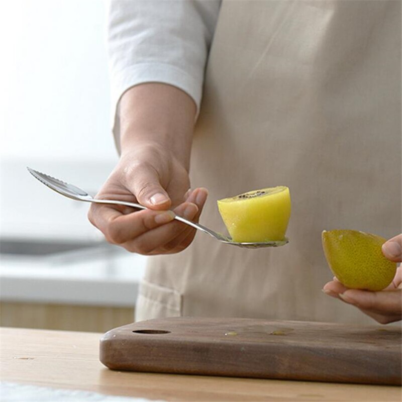 Sandía melón fruta cuchara Kiwi cuchara de excavación plata de doble cabeza de barro excavación cuchara DIY herramienta de surtido de platos fríos