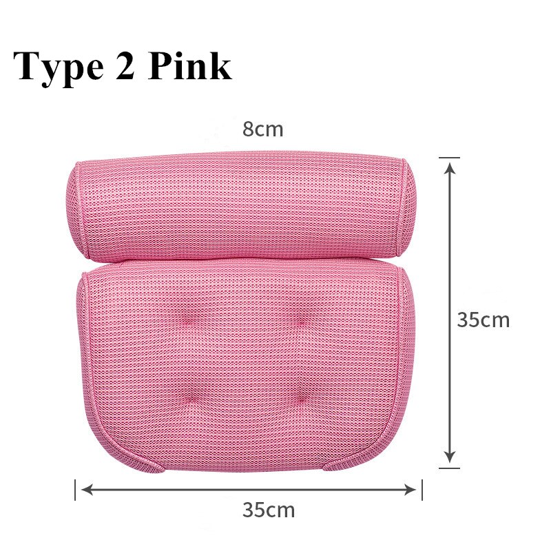 3D Mesh Spa Bath Pillow with 6/4pcs Suction Cups Neck Back Support Breathable Spa Pillow Bathroom Accersories подушка для ванны: type 2 pink