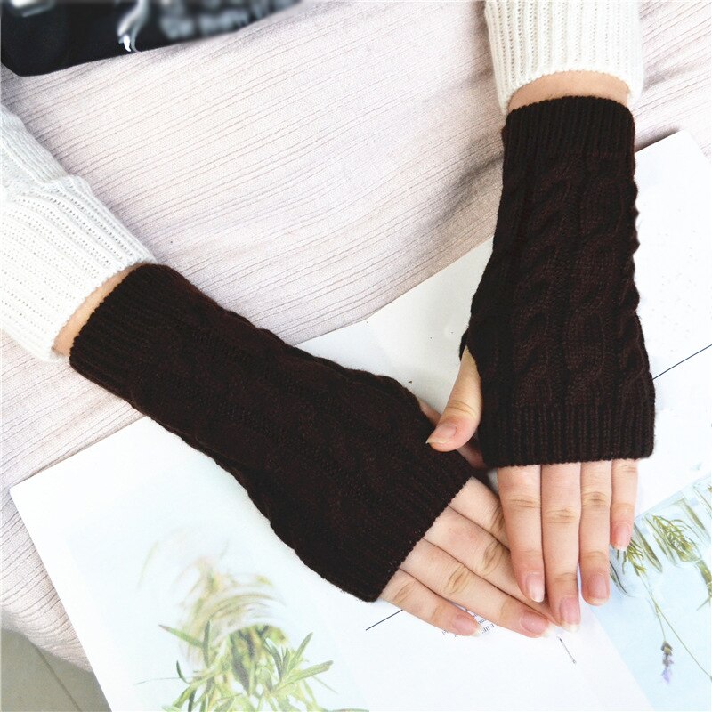 Moda torção crochê malha braço sem dedos aquecedores arco-íris cor luvas de inverno para as mulheres longo traje presentes de natal meninas: coffee
