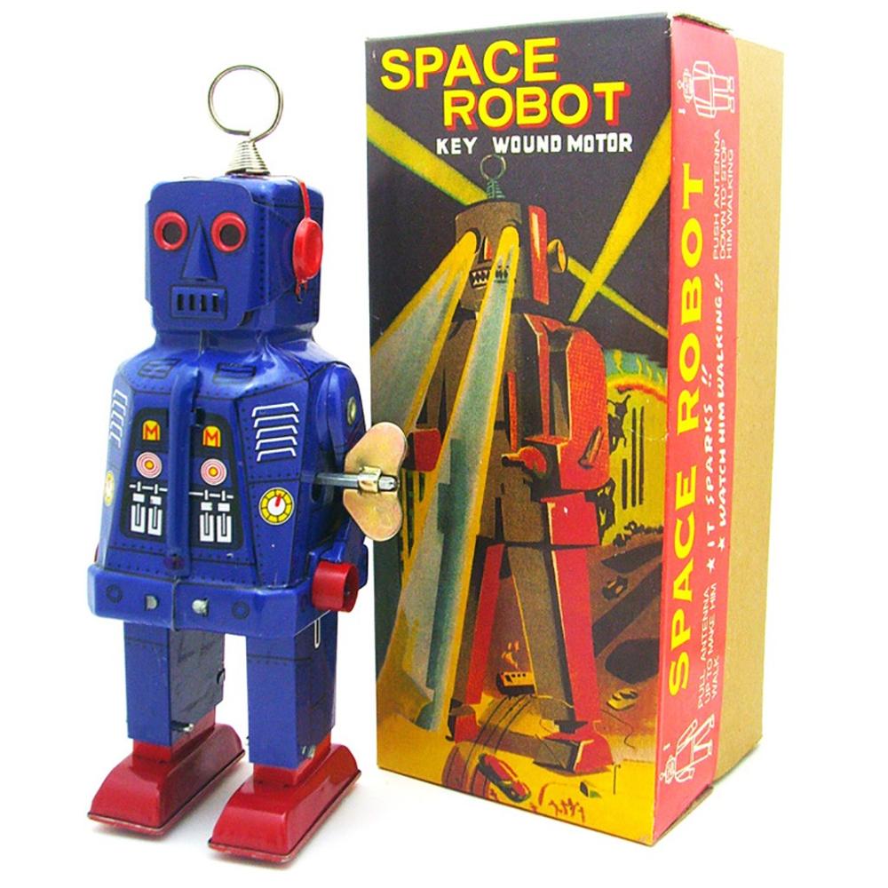 Retro Vintage reloj operado mecánico caminar electrón Robot estaño juguete coleccionables niños adultos juguetes @ A