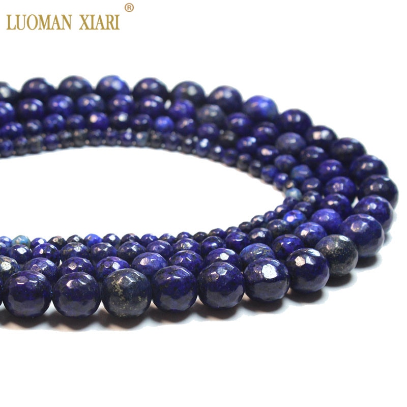 Fine Faceted Lapis lazuli Round Natural Stone Beads For jewelry Making DIY Bracelet Necklace 4/6/8/10/12MM Strand 15''