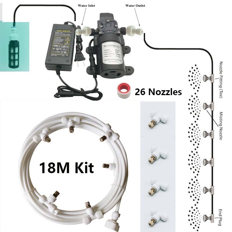 Nebulizador elétrico branco com 6-18 metros, sistema de pulverização, nebulizador para irrigação de jardim, plantas e estufas: 18M  White Kit