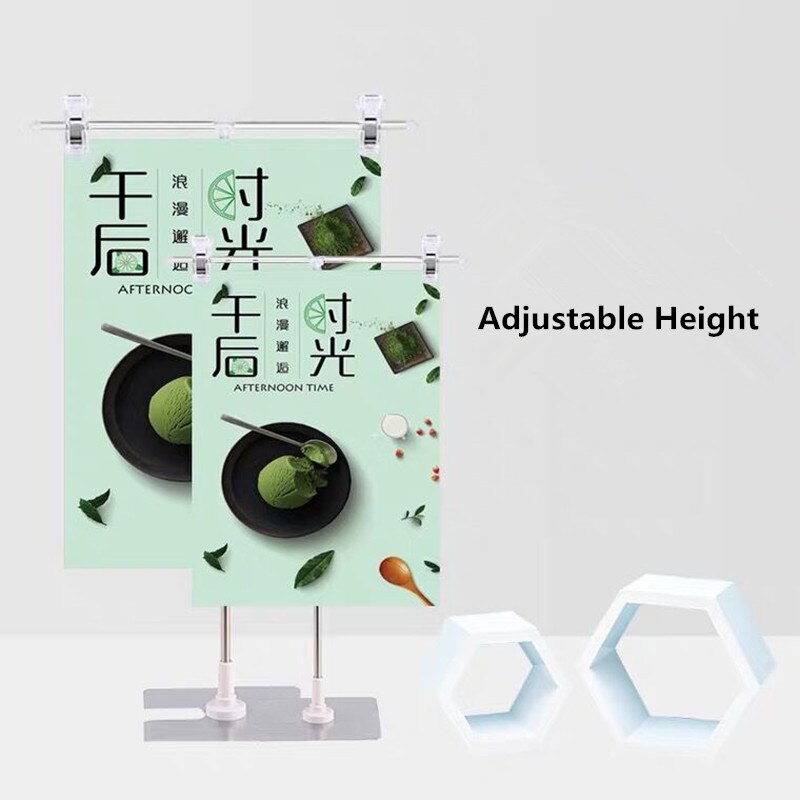 T-Sign Adjustable Poster Stand Stainless Steel Advertising Display Banner Stand Holder Store Counter Display With Clip