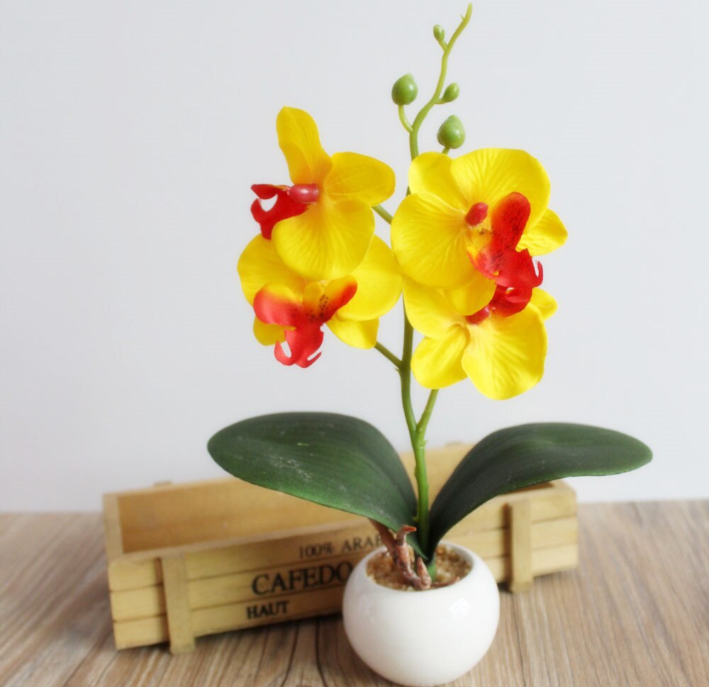 Arranjo com Vaso Decorativo Artificial Bonsai Flor Da Orquídea Phaleanopsis