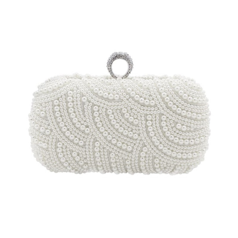 Pochettes de luxe en perles faites à la main pour femmes, sac à main avec chaîne en diamant, sacs de soirée blancs pour fête, mariage, noir