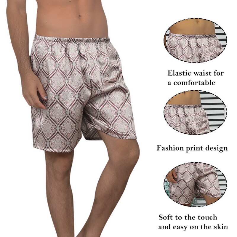 Silk Satin prints sleepwear shorts elastic waist brand soft Pajama Pants Summer men home short Pajama pants