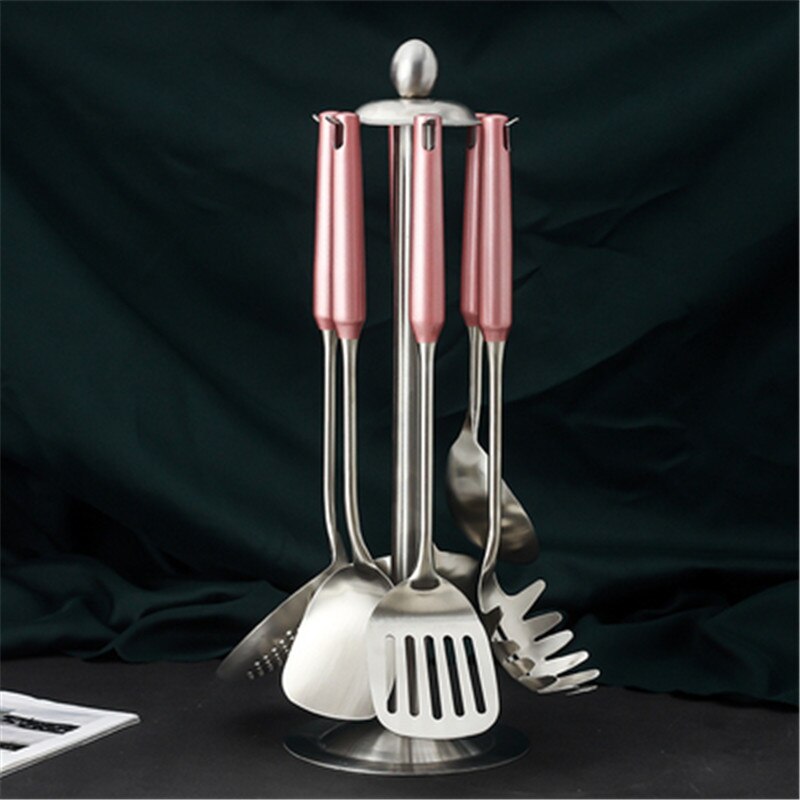 7Pcs Roze Goud Keuken Huishouden 304 Roestvrij Staal Keukengerei Set Koken Lepel Schop Keukengerei