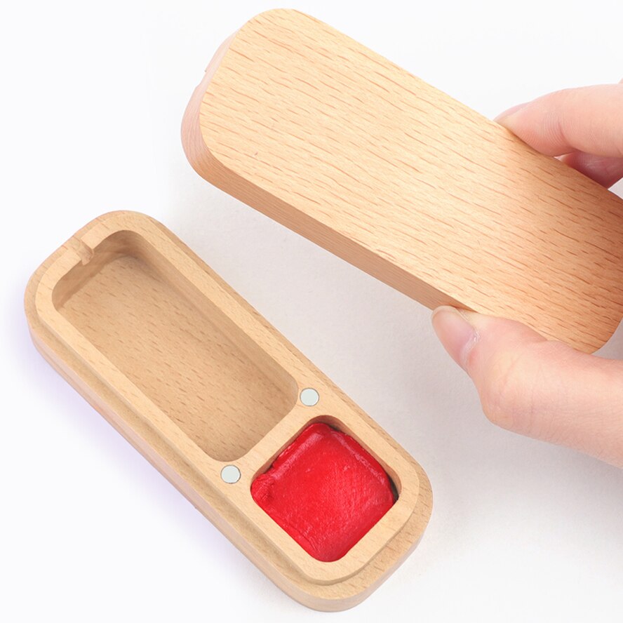 Natural Beech Seal Box Portable Stamp Storage Box Red Inkpad Art Painting Calligraphy Supplies Box
