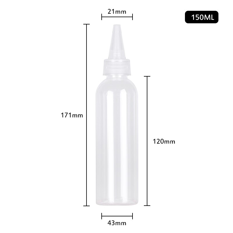 Gennemsigtig plastik næb flaske tom flaske underflaske squeeze emulsion små tomme flydende maling flaske spids farvestof flasker: 150ml