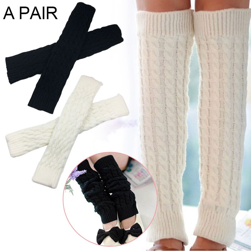 Jambières longues blanches pour femmes, 1 paire, chaussettes chaudes d'hiver tricotées, couvre-jambes coupe-vent à la , à la cheville, aux genoux