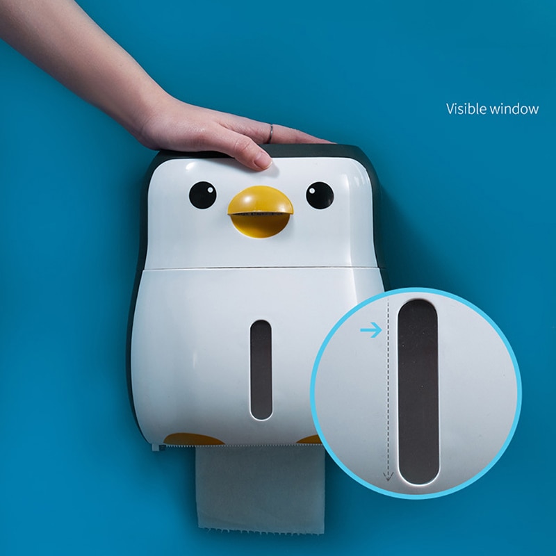 BAISPO-soporte de papel higiénico portátil, caja de pañuelos de pingüino, estante en rollo de papel montado en la pared, juego de accesorios de baño, almacenamiento impermeable