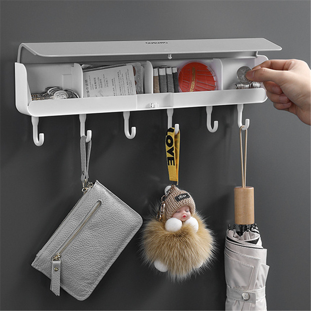 Free Punch Storage Rack Shelf with Hook Coat Wall Hanger Key Coin Storage Box Clothes Organizer Hanger for Bathroom Accessories