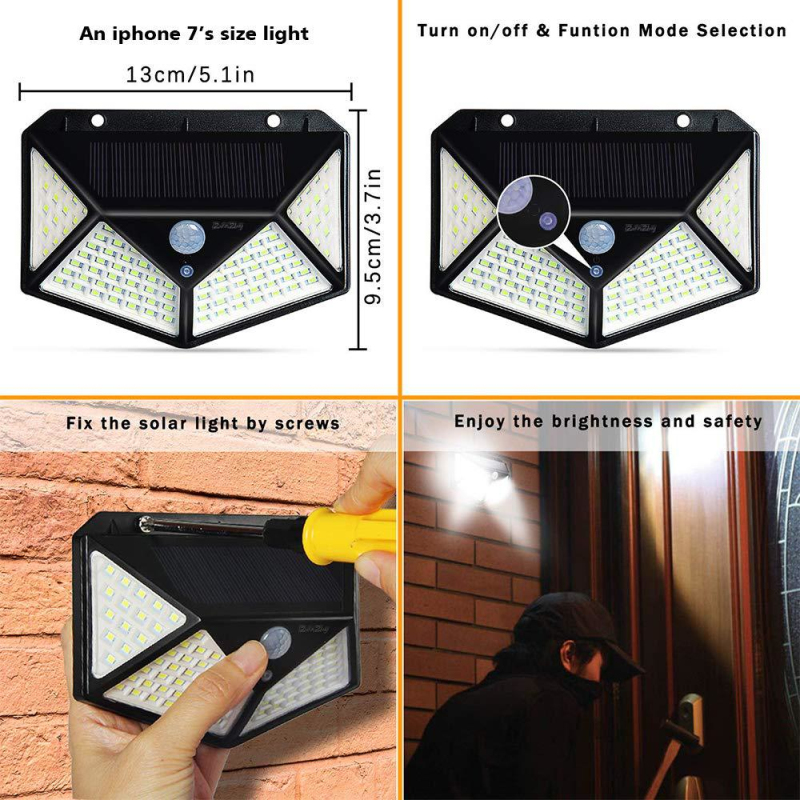 100 led solenergilampa utomhus led solcellslampa rörelsesensor solcellslampor solljus utomhus solenergi trädgårdslampa bakgårdslampa