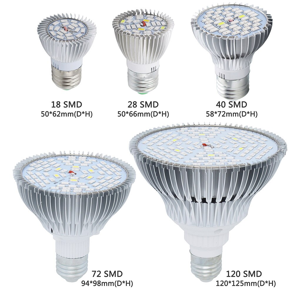 Full Spectrum E27 Led Grow Light 18/28/40/78/120 Leds Red Blue UV IR Grow Lamp For Indoor Plants Hydroponics Flowers Vegetables