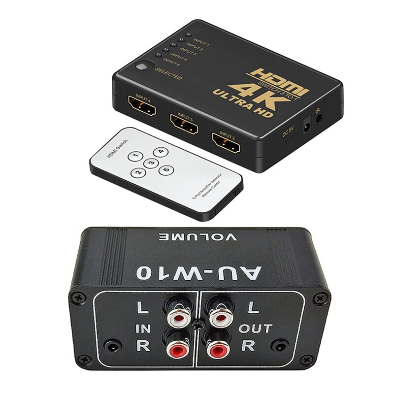 Hdmi Switcher 5 In 1 Out, Ondersteuning 4K, full Hd 1080P & Audio Versterker Stereo Volume Controller Sound Control Board: Default Title