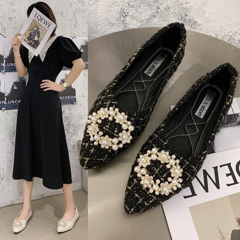 Metalen ketting schoenen vrouw puntige neus casual dames sneakers kristal herfst schoenen vrouwen ondiepe mond dames mocassins