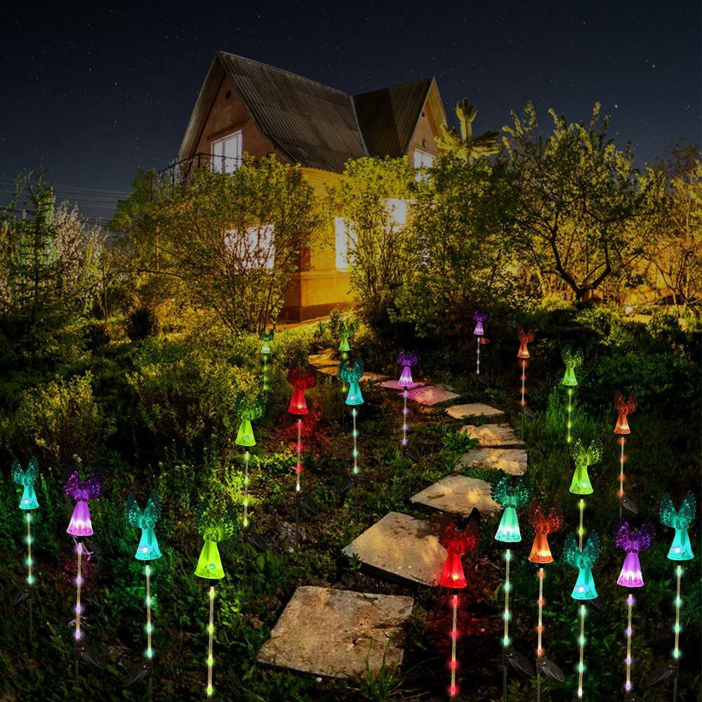 LED Solar Simulation Angel Lights Waterproof Outdoor Garden LED Lamp Patio Fence Ornament Light Garden Decoration Pathway Light