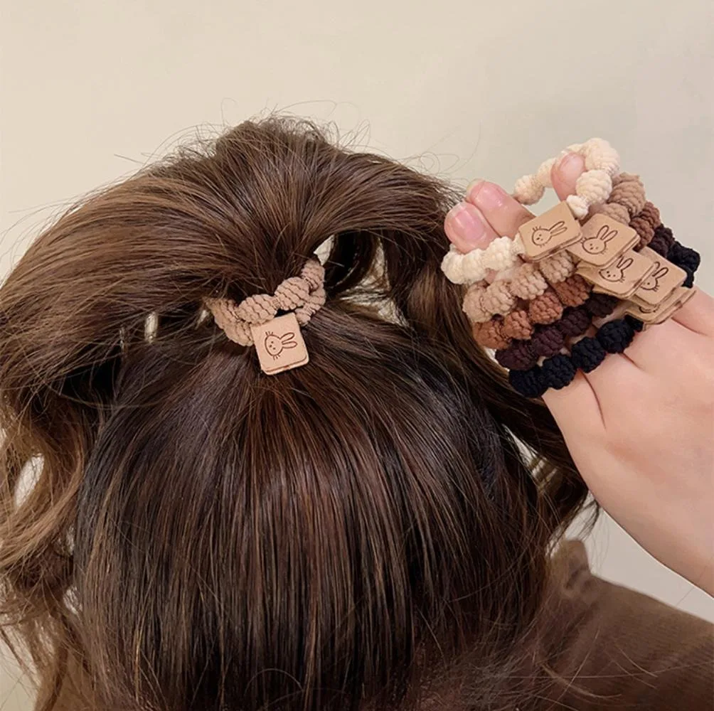 5pcs/Set Simple Heart Ball Charms Scrunchie No Damage Elastic Braided Hair Ties Ropes Women Girls Ponytail Holder Rubber Bands