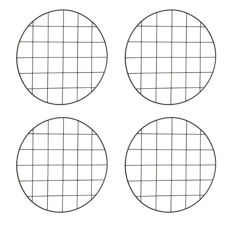 4pcs Round Mesh Grid Wall Photo Postcards Display Organizer DIY Pictures Frame M68E: 5AC703800-BK
