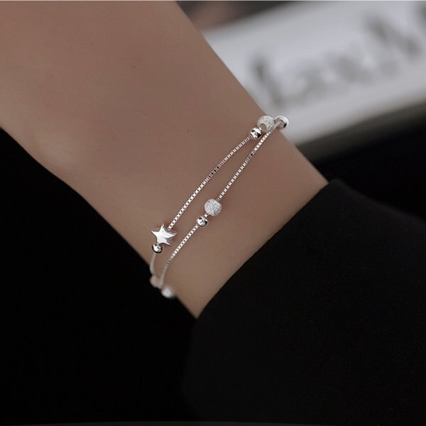 Pulseira com pingente de estrela e lua ajustável, pulseira simples, adorável, brilhante, de zircônia, joias femininas para amantes, presente: star beads